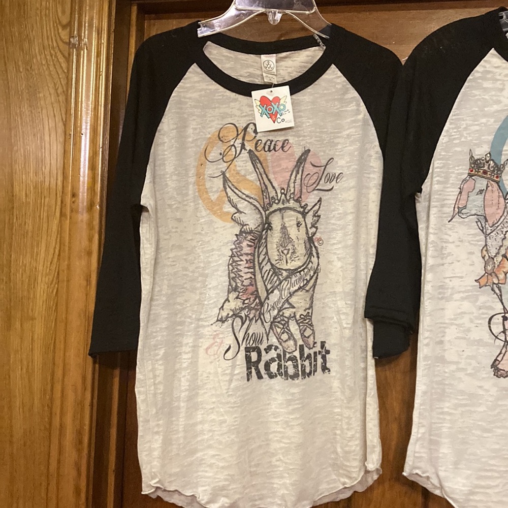 NWT Peace Love & Shown Rabbit/Goat - Baseball style Tee - XS, S, M, L (ABBA) - Picture 6 of 14
